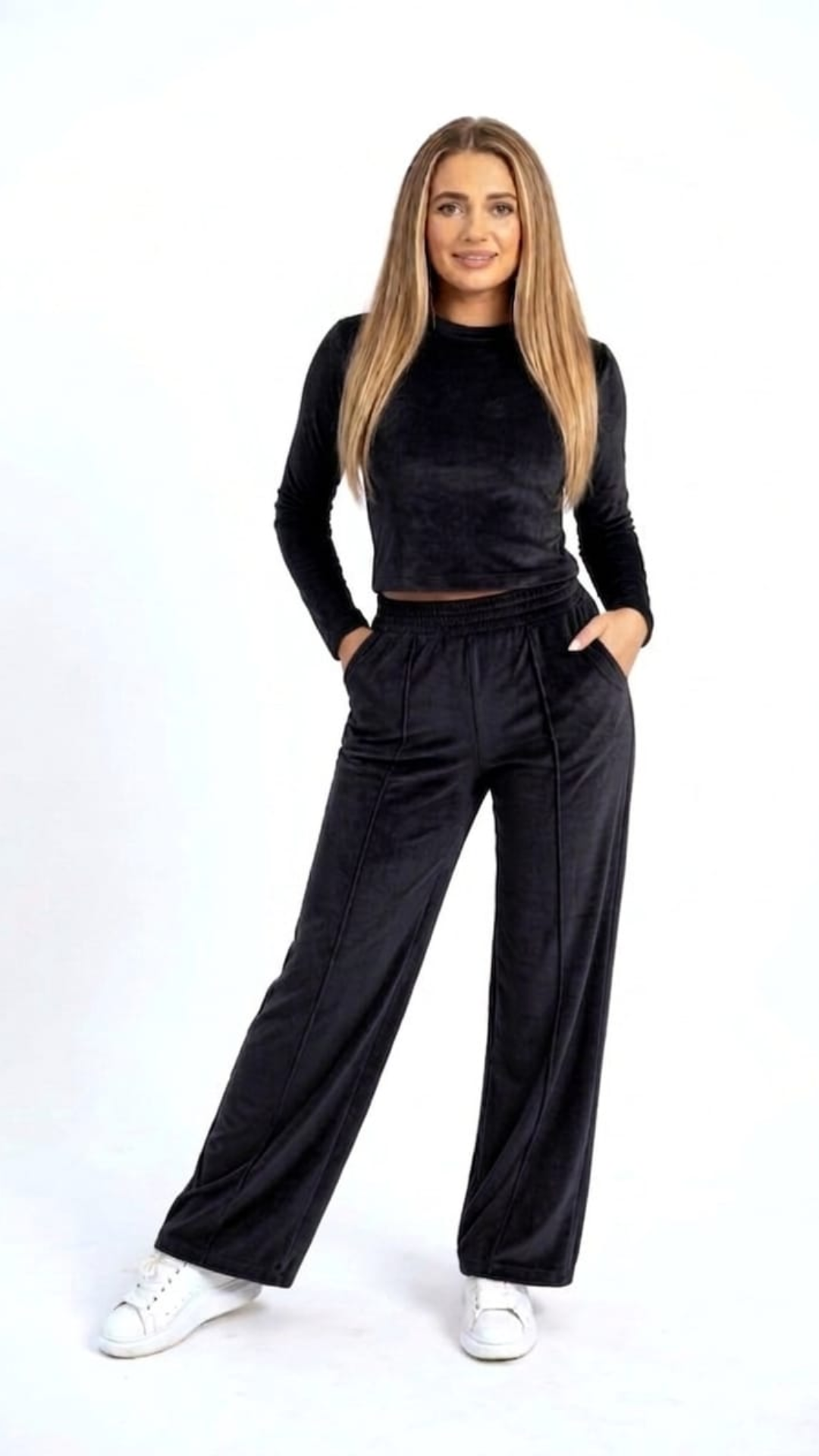 Set din catifea cu bluza simpla