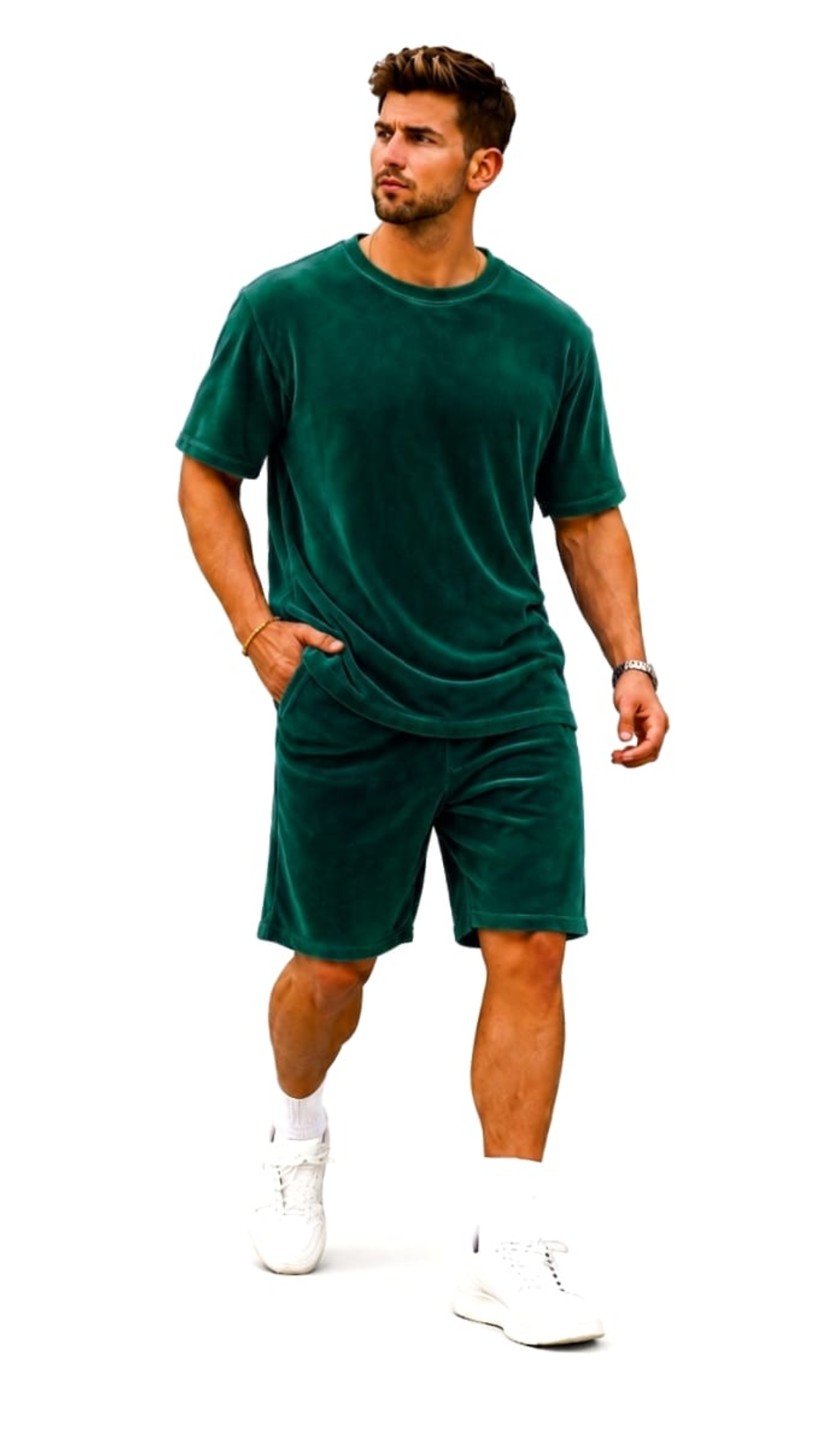 Set din catifea scurt cu tricou simplu