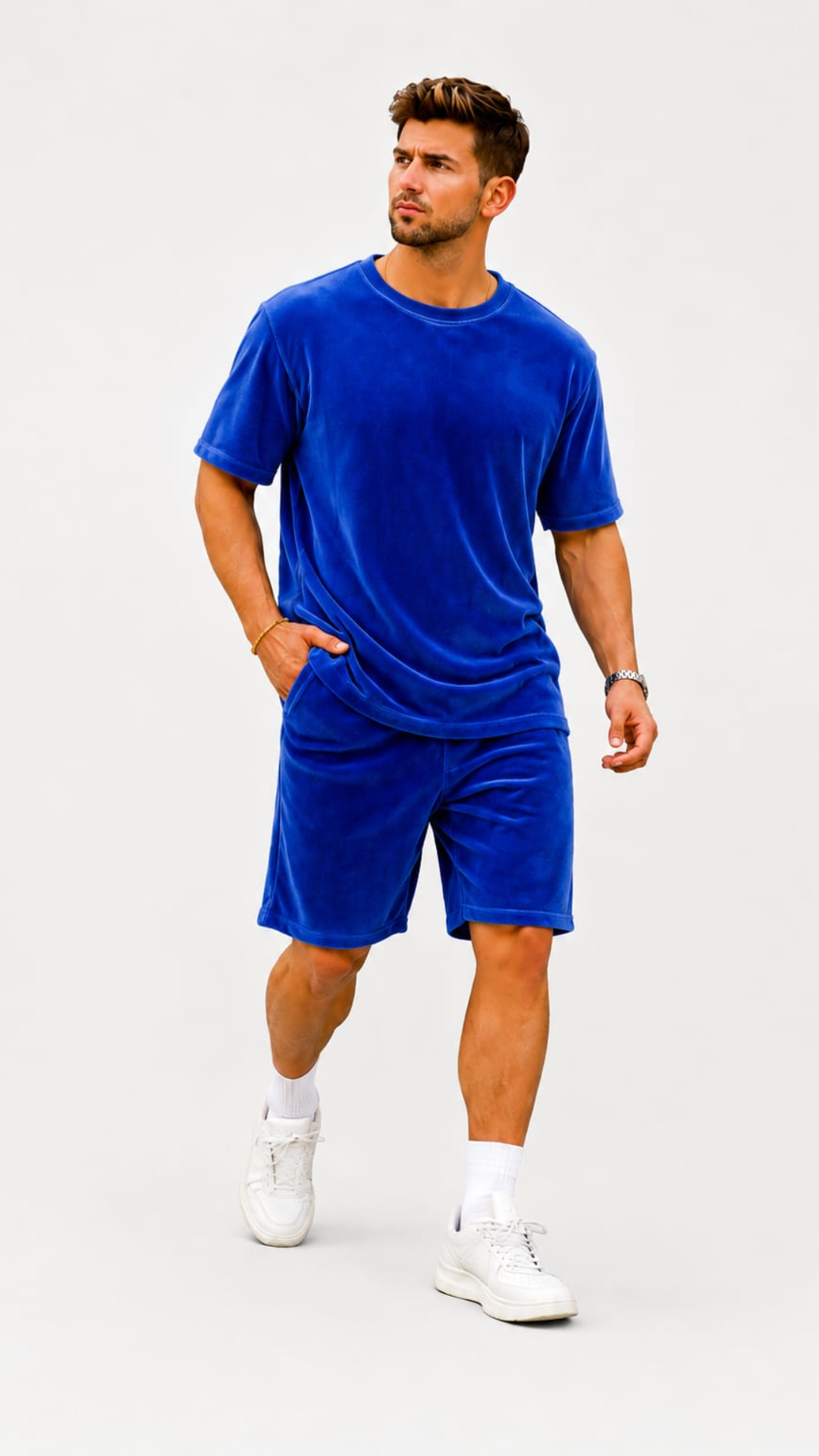 Set din catifea scurt cu tricou simplu