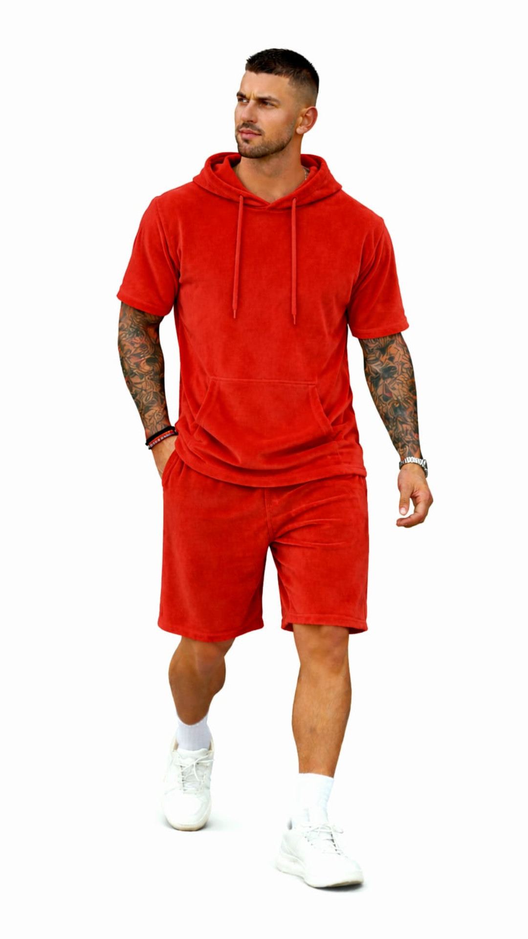 Set din catifea scurt cu tricou cu glugă