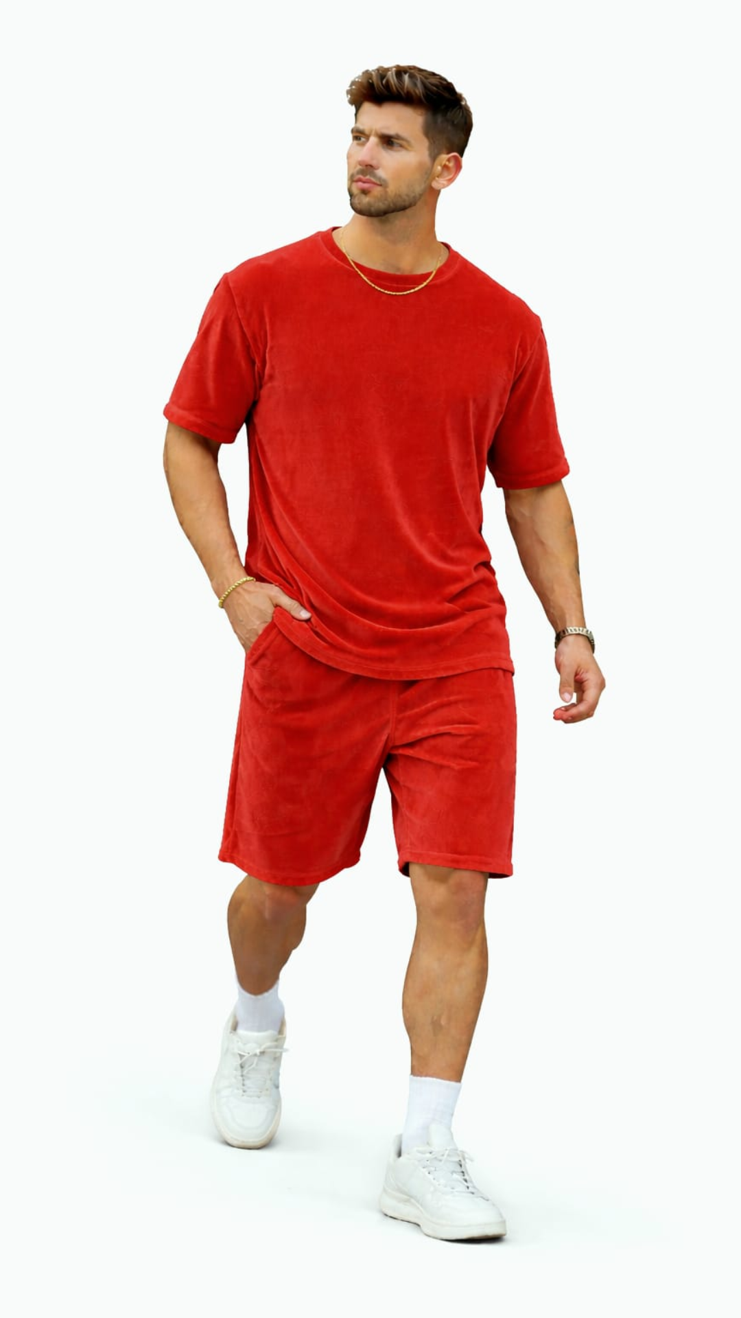 Set din catifea scurt cu tricou simplu