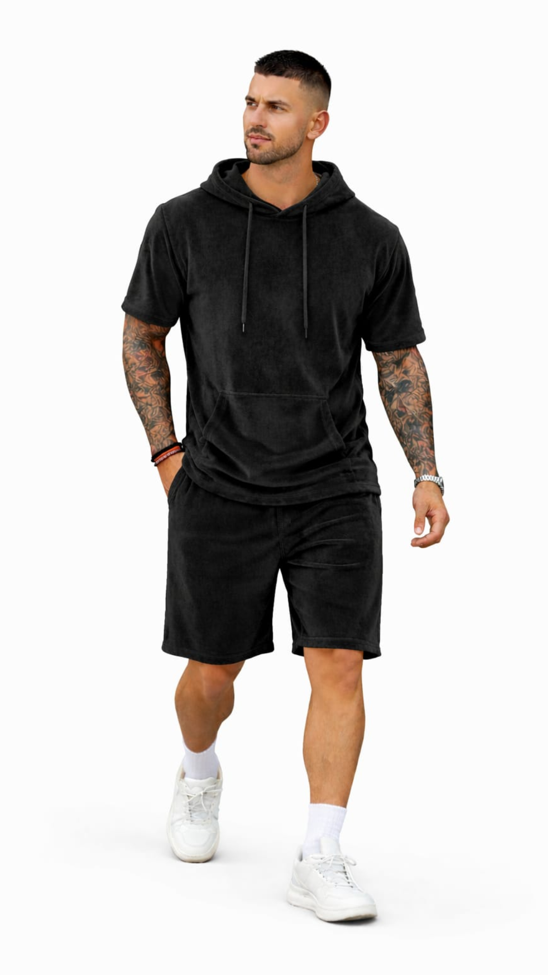 Set din catifea scurt cu tricou cu glugă