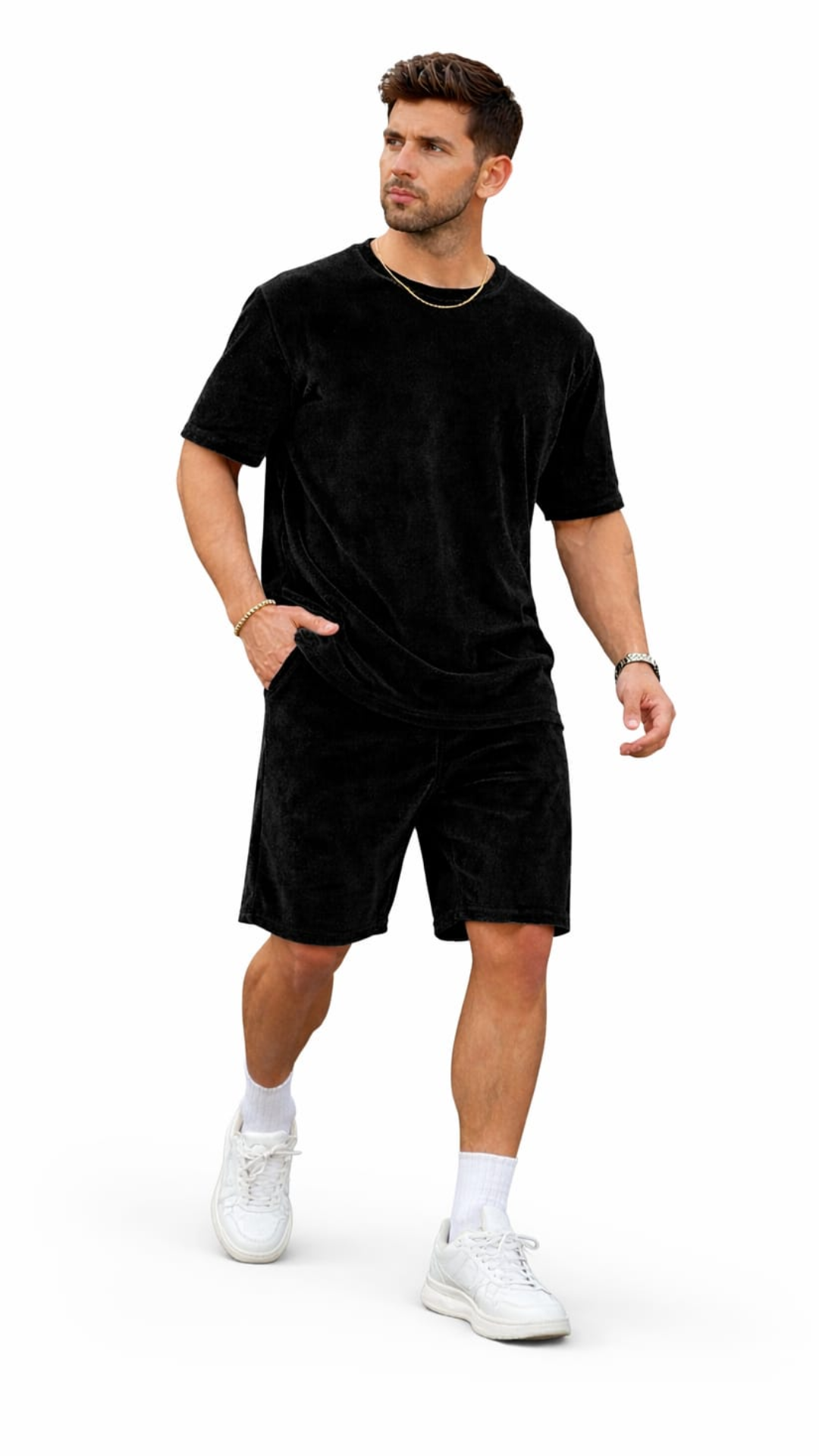 Set din catifea scurt cu tricou simplu