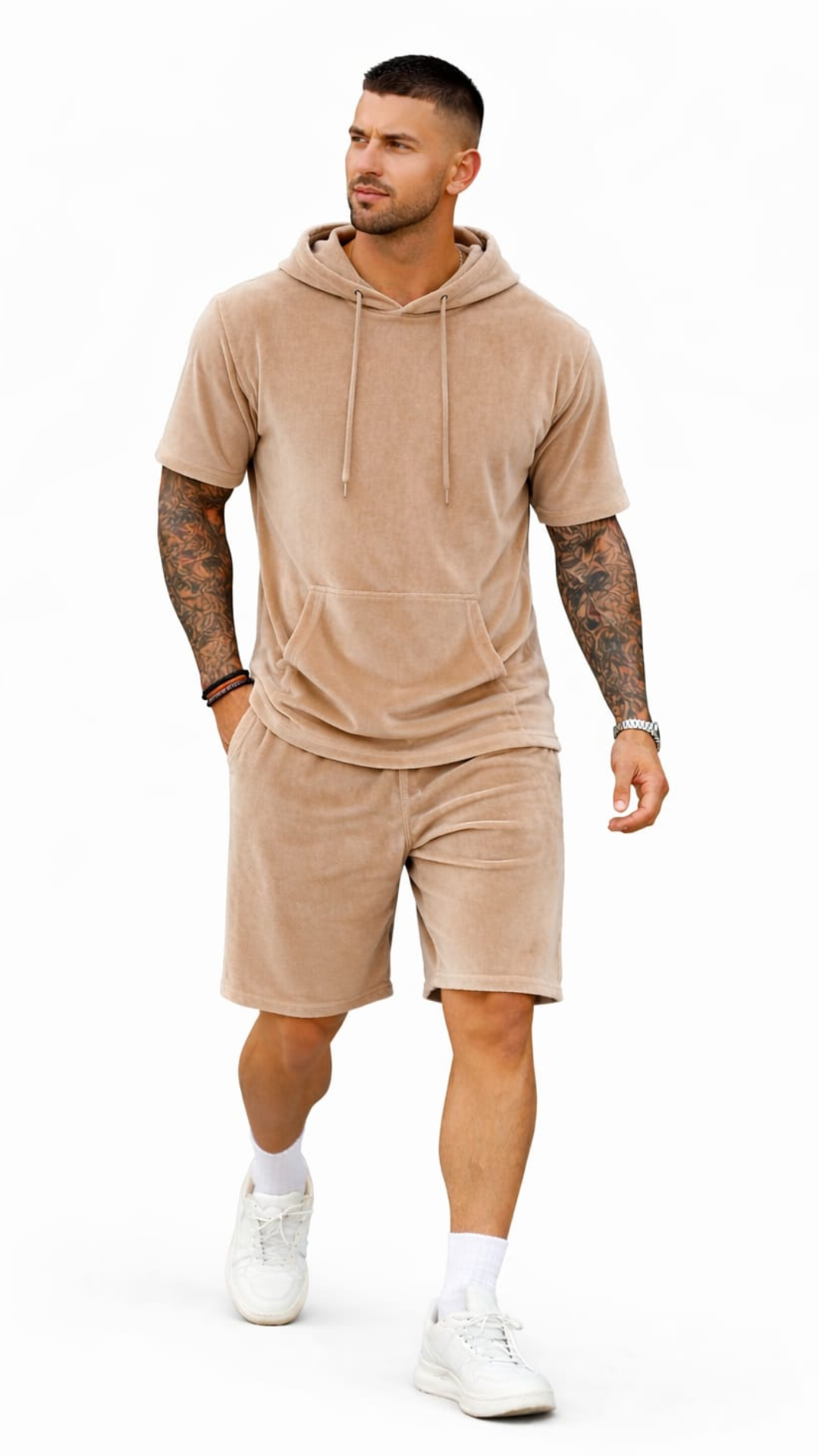 Set din catifea scurt cu tricou cu glugă