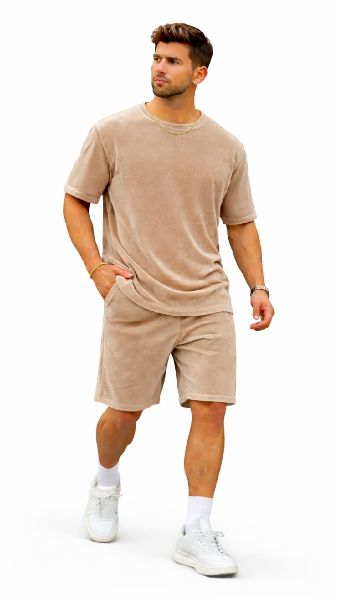 Set din catifea scurt cu tricou simplu