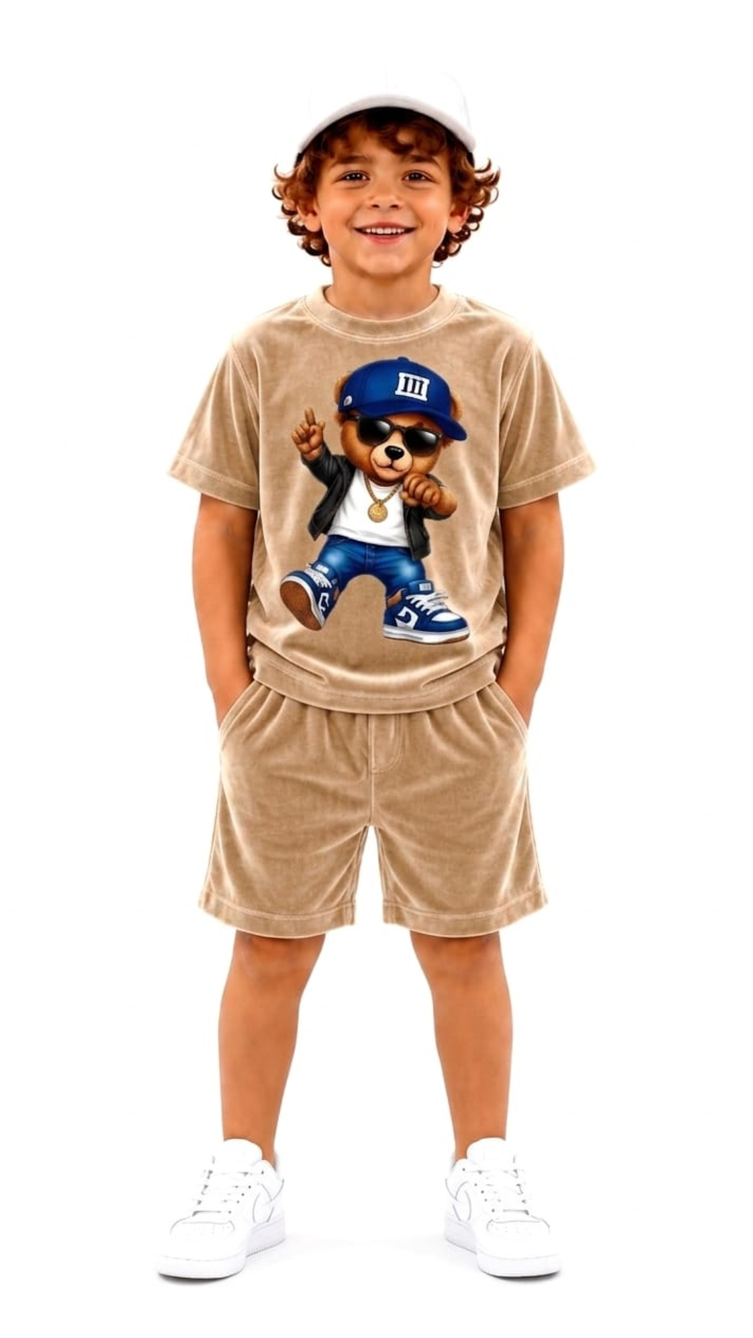Set din catifea scurt cu tricou cu imprimeu