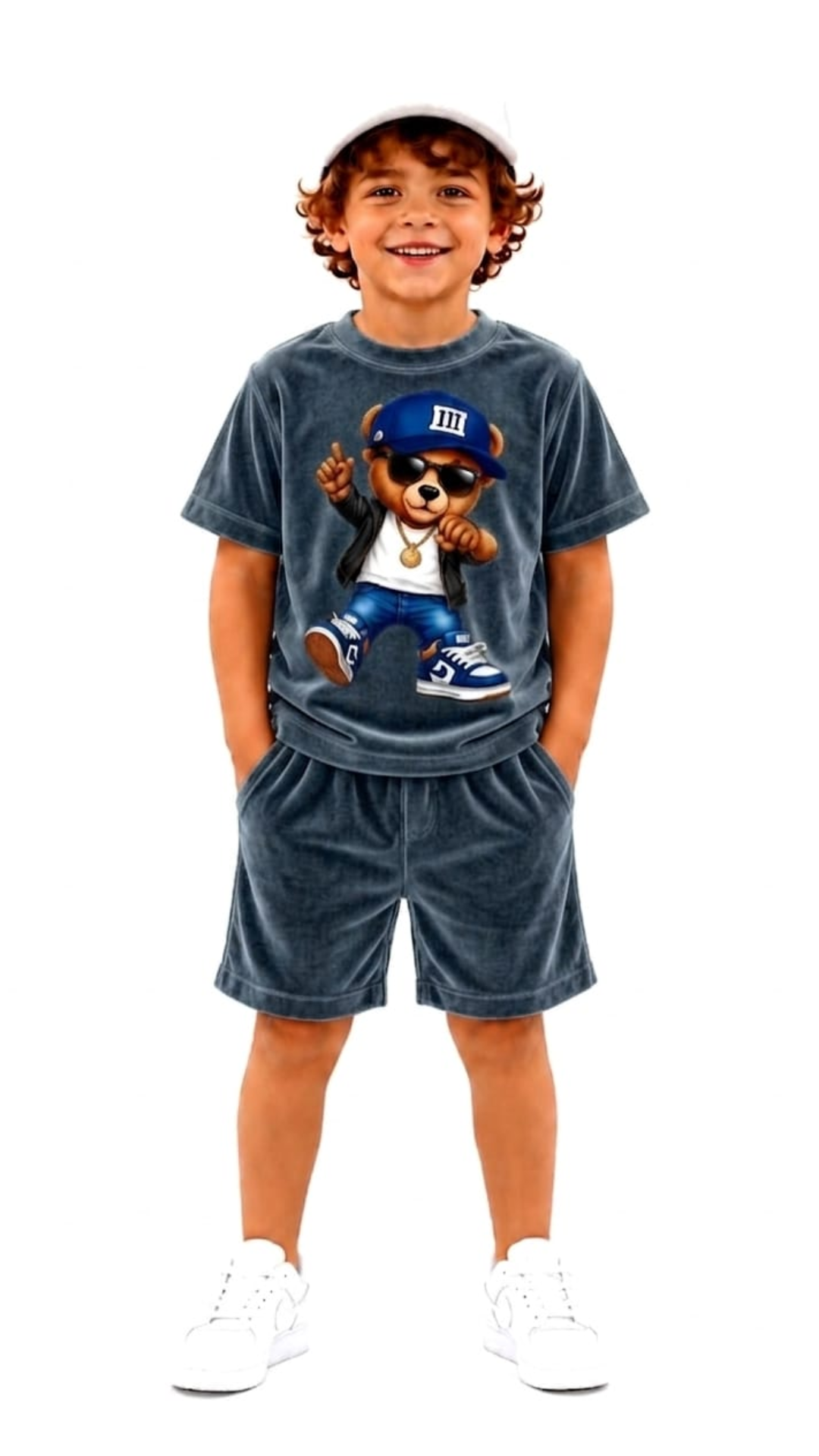 Set din catifea scurt cu tricou cu imprimeu