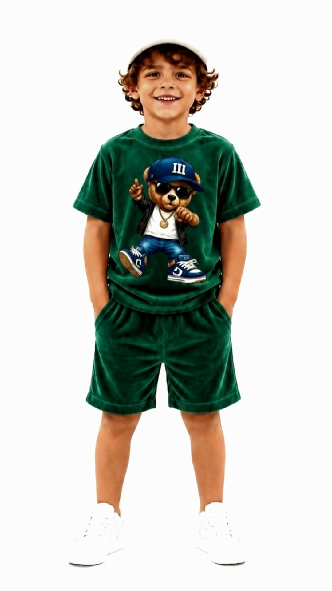 Set din catifea scurt cu tricou cu imprimeu