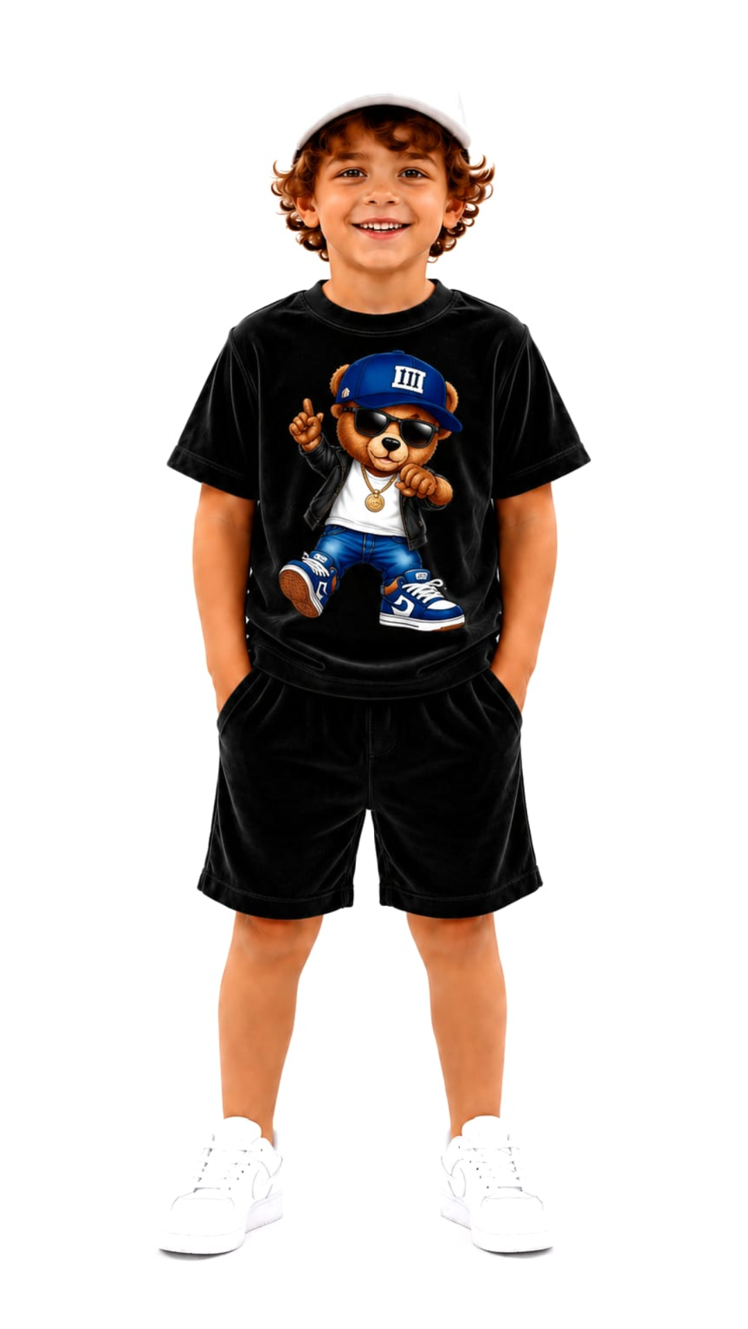 Set din catifea scurt cu tricou cu imprimeu