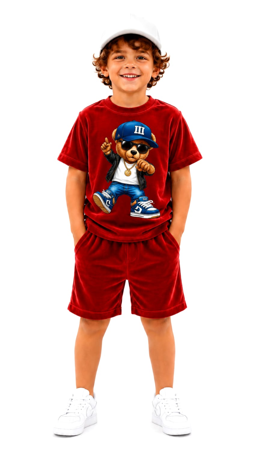 Set din catifea scurt cu tricou cu imprimeu