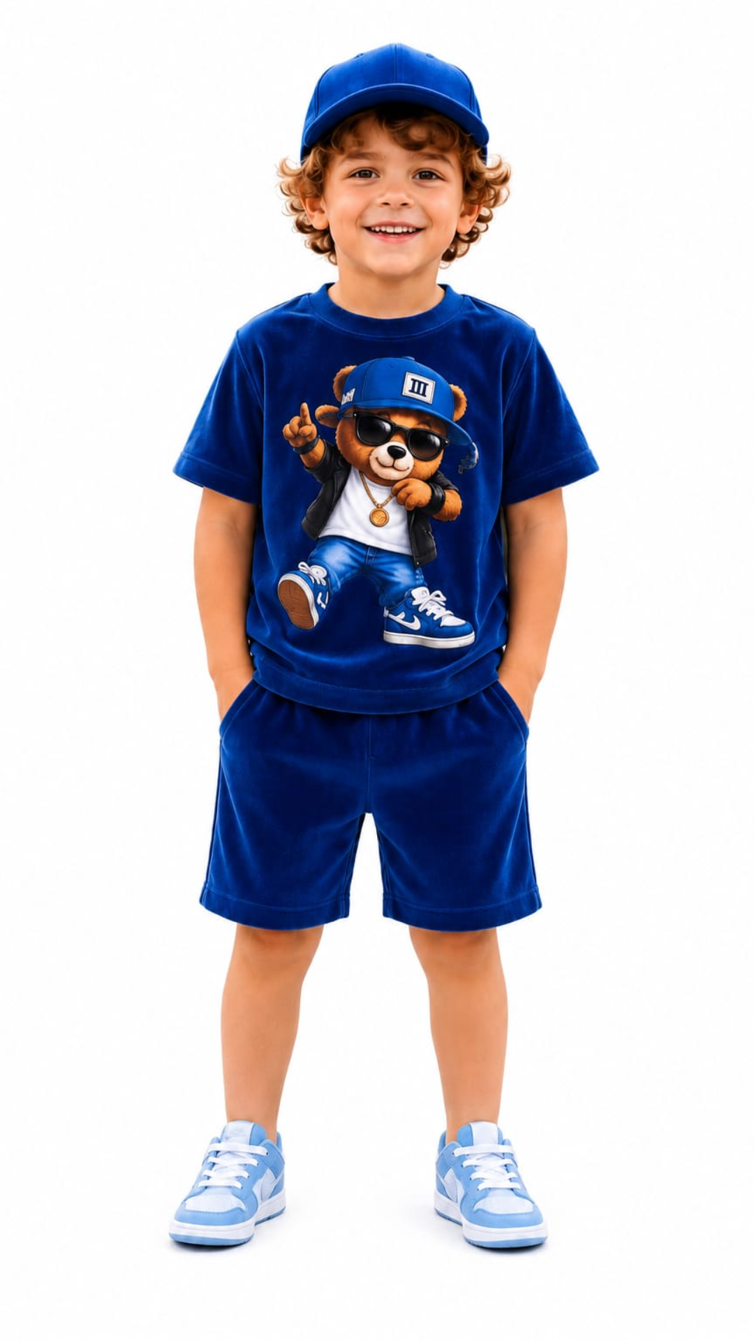 Set din catifea scurt cu tricou cu imprimeu